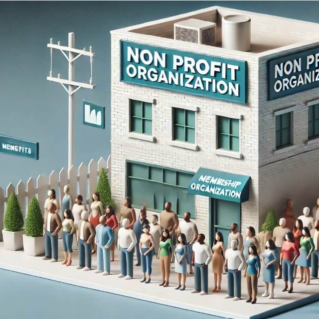 Non profit building with people around it